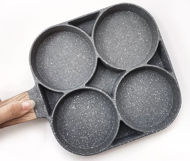4-Hole Section Non-stick Thickened Omelet Pan for Cooking Egg, Pancake, or Steak Breakfast Simultaneously