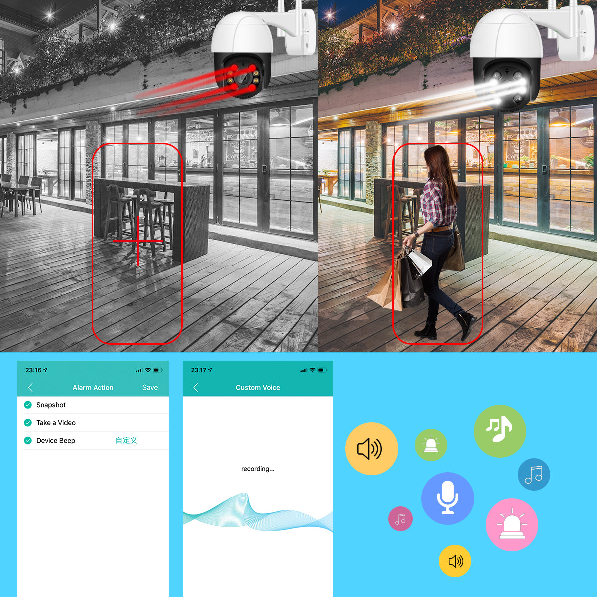Top-Rated Outdoor PTZ WiFi IP Camera: AI Human Detect, 4X Zoom, H.265, 2MP/3MP