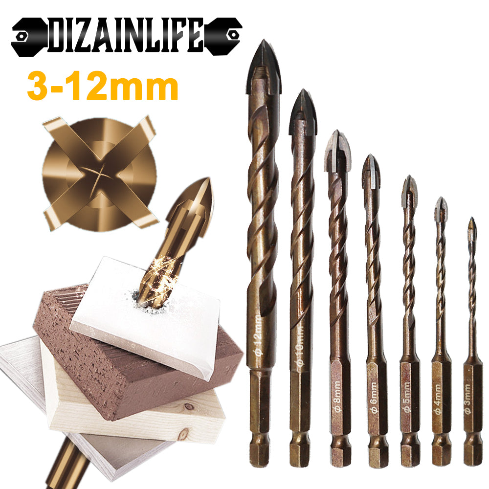DIZAINLIFE 3-12mm Cross Hex Tile Drill Bits Set -Hard Alloy Triangle Bit for Glass, Ceramic, Concrete, Brick, etc.
