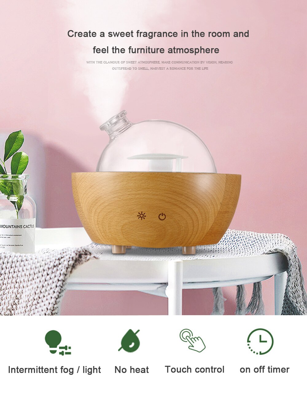 Large Capacity 150ML Bluetooth Wood Humidifier Diffuser Spray Aroma for Household