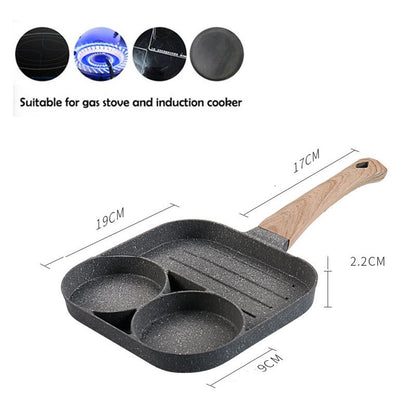 4-Hole Section Non-stick Thickened Omelet Pan for Cooking Egg, Pancake, or Steak Breakfast Simultaneously