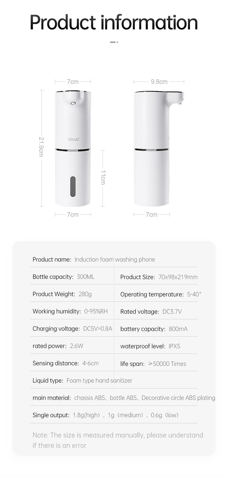 Distributeurs de savon mousse automatiques intelligents à chargement USB pour salle de bain