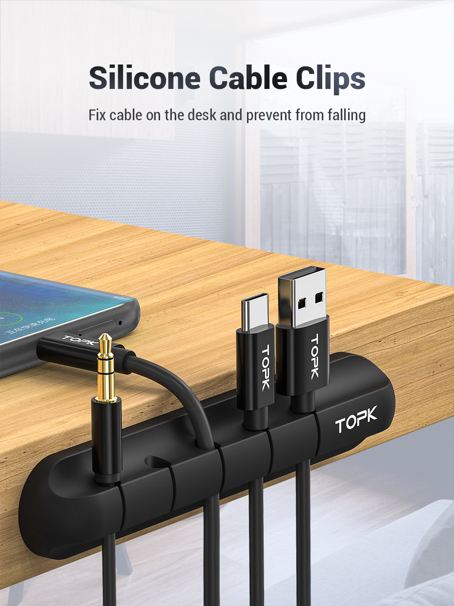 TOPK L16 Cable Organizer -Silicone Cable Clips for USB, Mouse, or Headphone Cables at your Home or Office