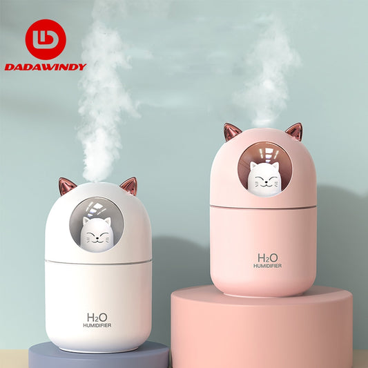 Portable 300ml Electric Air Humidifier,  Cute Oil Diffuser Mist Sprayer with Colorful Night Light for Home