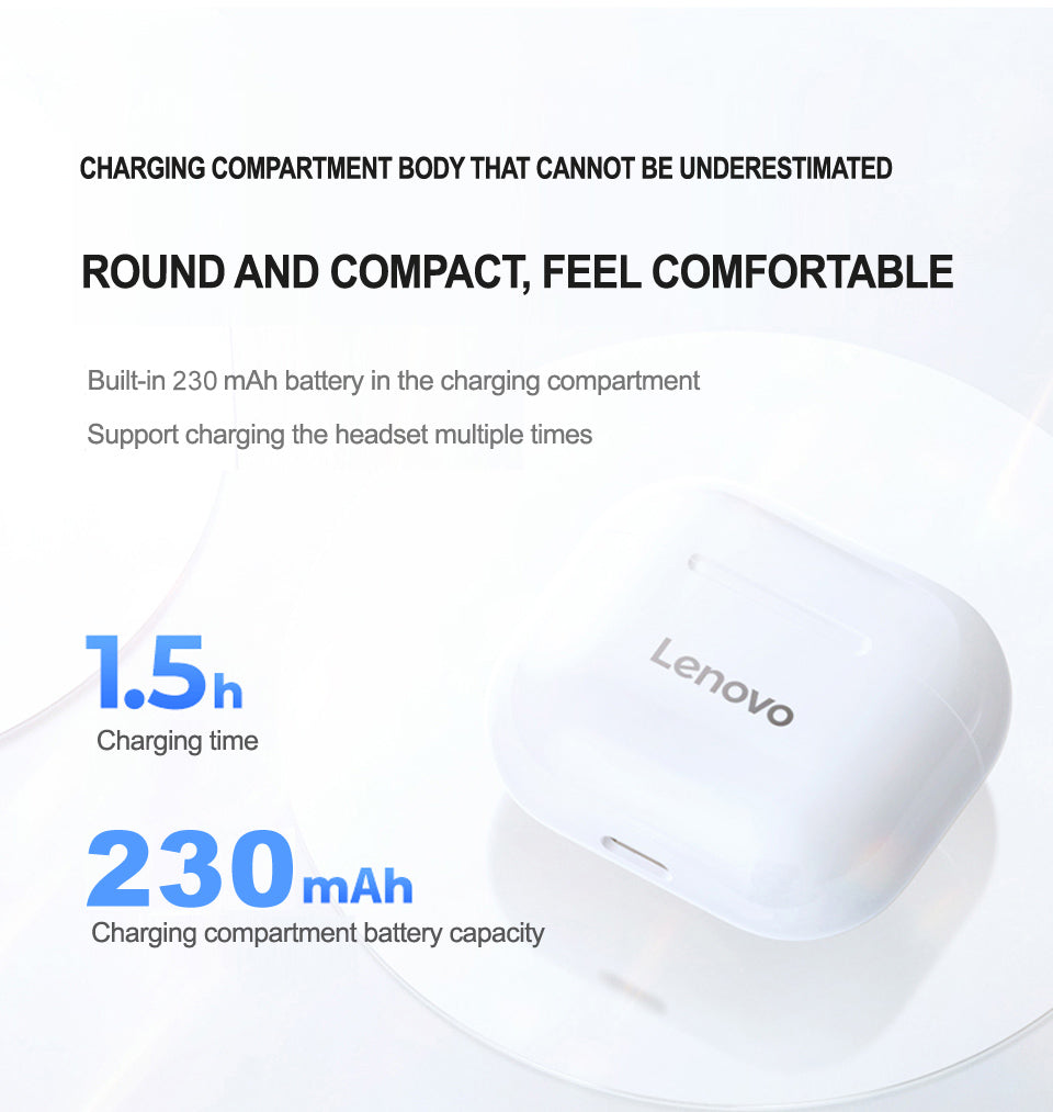 Original Lenovo LivePods LP40 TWS Wireless Earbuds -Bluetooth 5.0 Dual Stereo Noise Reduction, Bass Touch Control, Long Standby Power