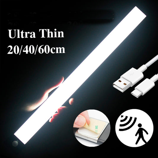 Kitchen Cabinet LED Light -Ultra Thin 20/40/60cm Rechargeable PIR Motion Sensor, Closet Wardrobe Lamp, Aluminum Night Light