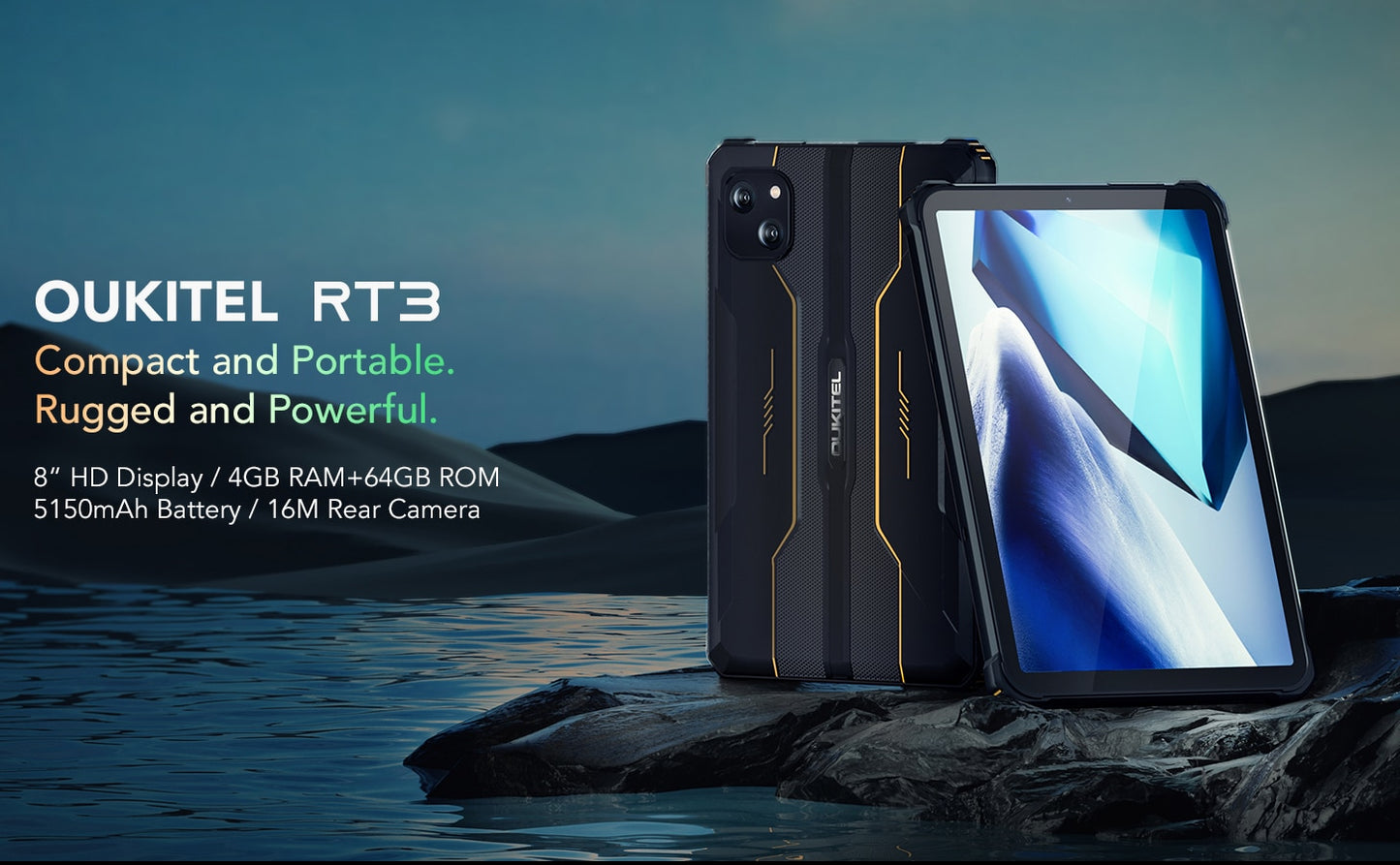 Oukitel RT3 Mini Rugged Tablet 8 Inch HD+ 5150 mAh 4GB+64GB Android 12 Tablets 16MP Camera Pad