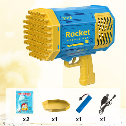 The Amazing 69-Holes Rocket Soap Bubble Gun Automatic Blower With Light Toys For Kids