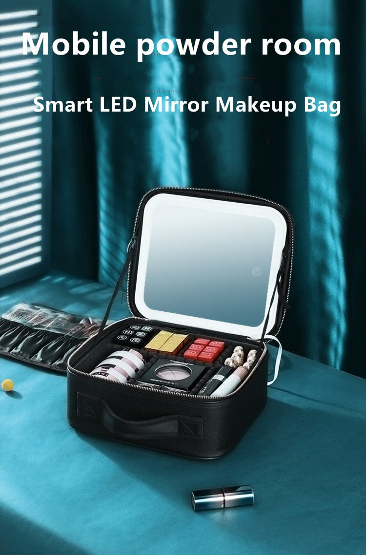 Smart Portable LED Cosmetic Case with Mirror -Travel Makeup Bag for Women