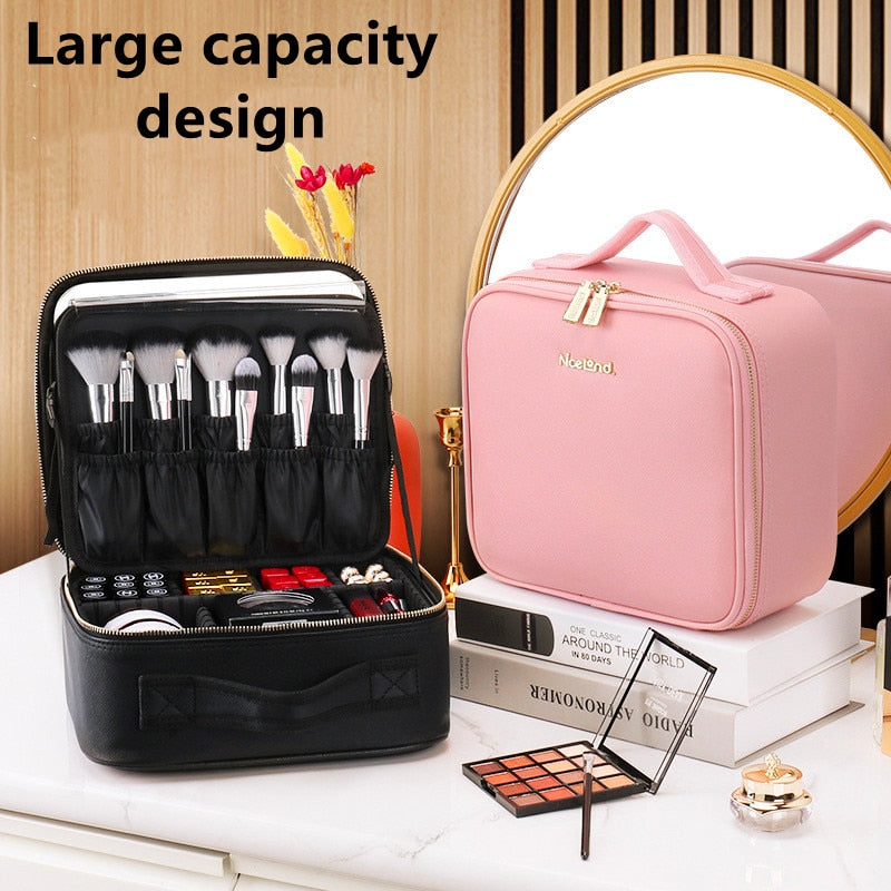 Smart Portable LED Cosmetic Case with Mirror -Travel Makeup Bag for Women