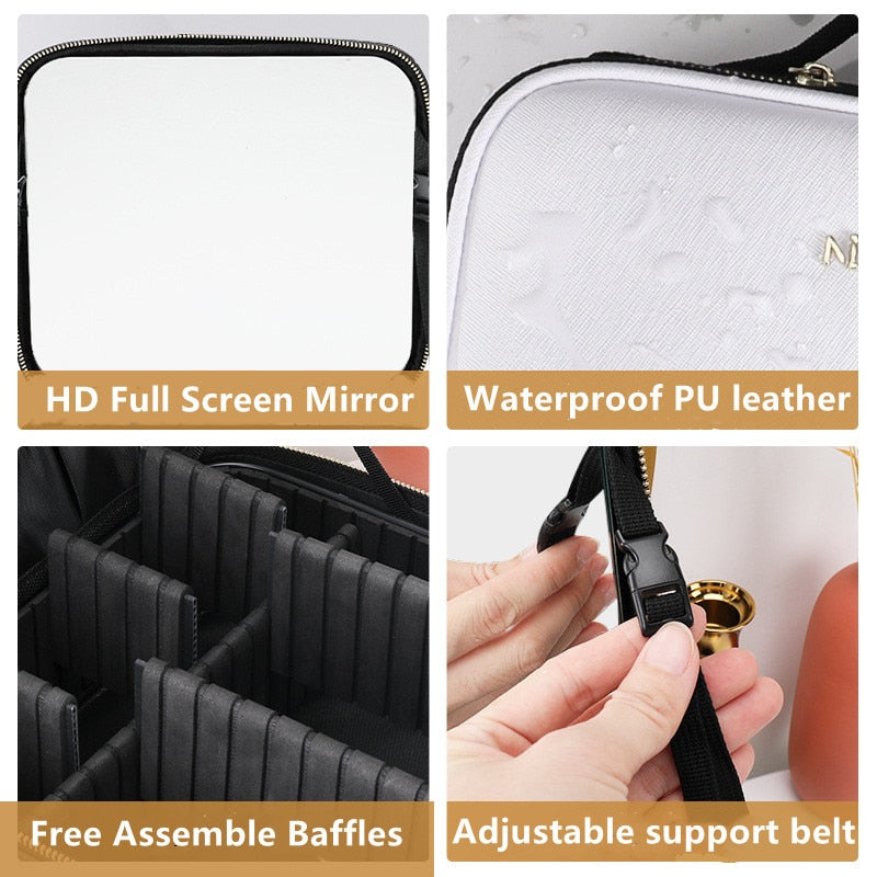 Smart Portable LED Cosmetic Case with Mirror -Travel Makeup Bag for Women