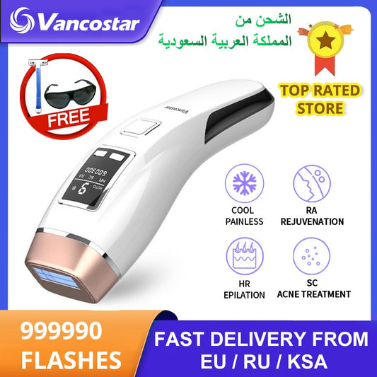 Newest 4 in1 IPL Hair Removal Laser -999000 Flash Cooling Epilator LCD Acne Home Trimmer