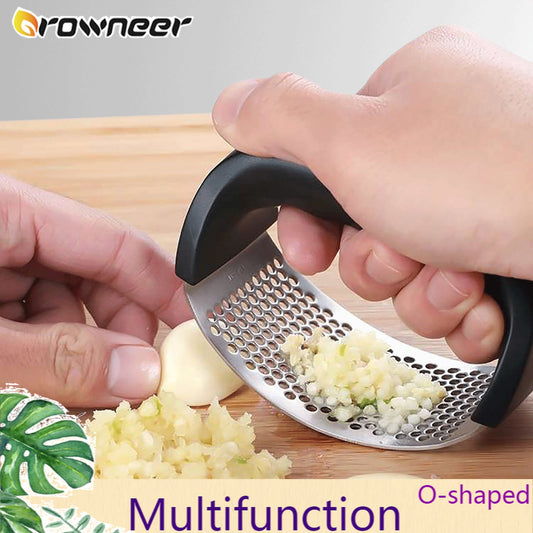 Multi-function Garlic Ginger Press Hand Held Grinding Slicer Stainless Steel O-shaped Kitchen Rolling Crusher