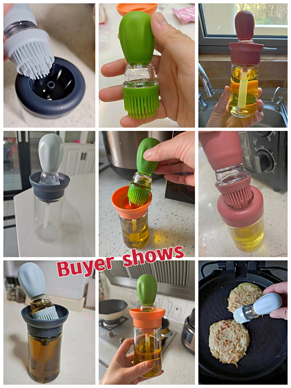 Portable Oil Bottle Dispenser with Silicone Brush for Kitchen Cooking or Baking