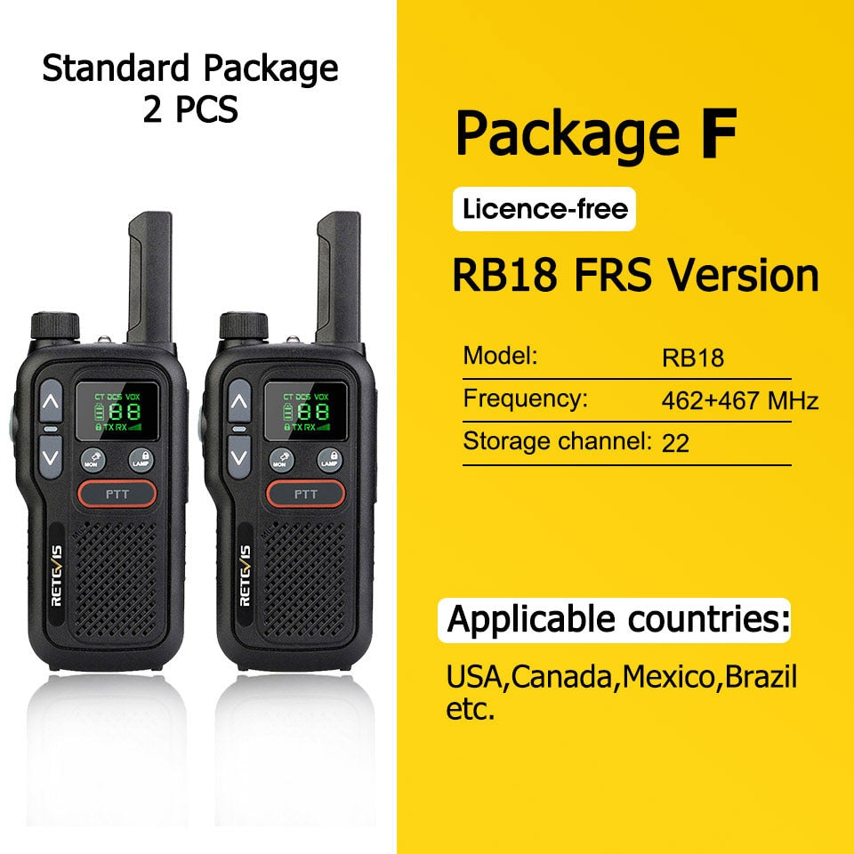 Retevis RB618 or RB18 Mini Rechargeable Walkie-Talkies PTT PMR446 Long Range Portable Two-way Radio For Hunting