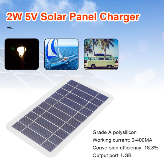 USB Solar Charger Panel 5V 2W 400mA Portable Solar Panel -USB Outdoor Portable Solar System for Mobile Phones