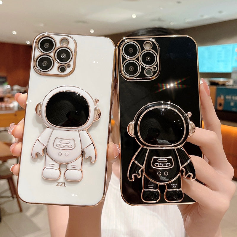Luxury 6D Plating Astronaut Stand Silicone Phone Case for iPhone 13 12 11 Pro Max Mini XR XS X 8 7 Plus SE 2020