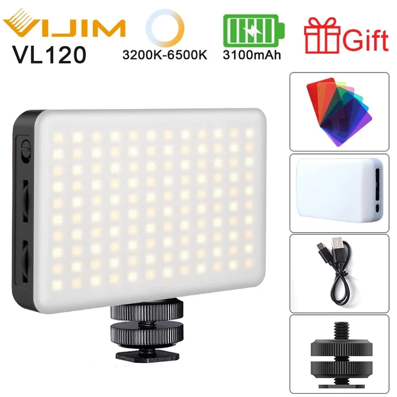 VIJIM VL120 LED Video Camera Light 3200k-6500K 3100mAh Dimmable Studio Lamp Kits