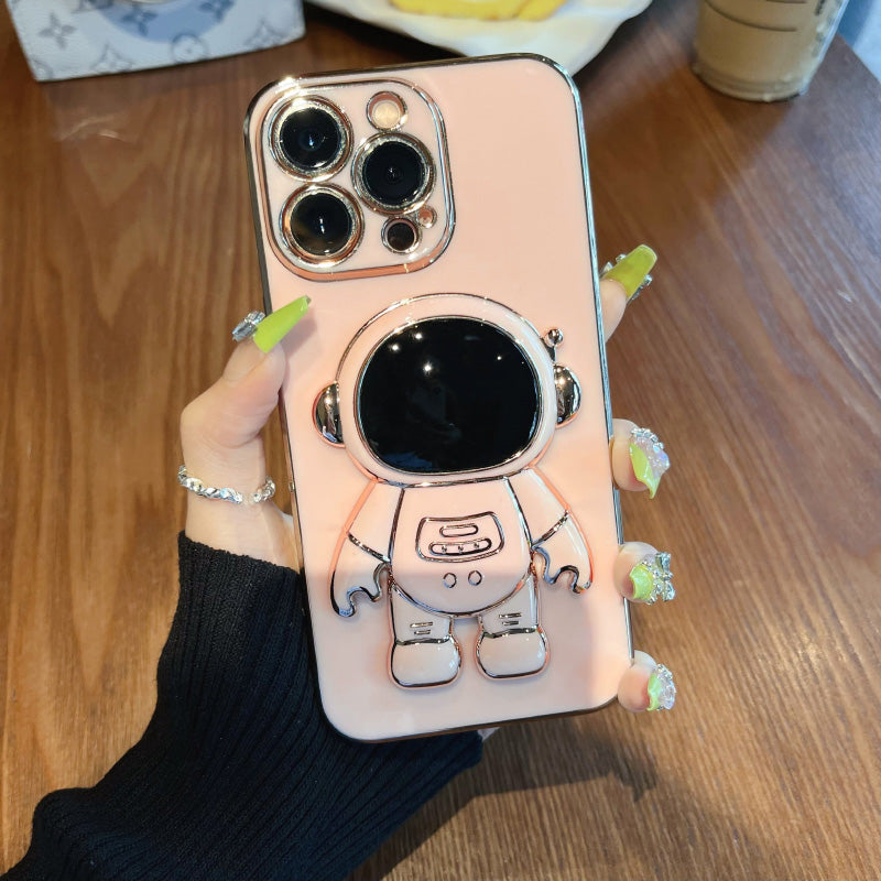 Luxury 6D Plating Astronaut Stand Silicone Phone Case for iPhone 13 12 11 Pro Max Mini XR XS X 8 7 Plus SE 2020