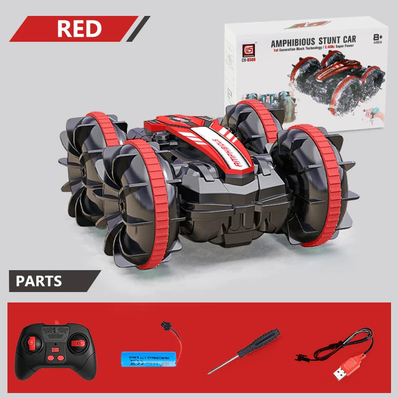 CV-B500 - Coche acrobático de control remoto anfibio de doble cara con giro y conducción a la deriva para niños 