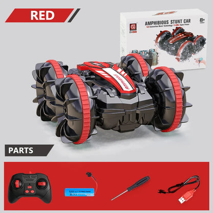 CV-B500 - Coche acrobático de control remoto anfibio de doble cara con giro y conducción a la deriva para niños 