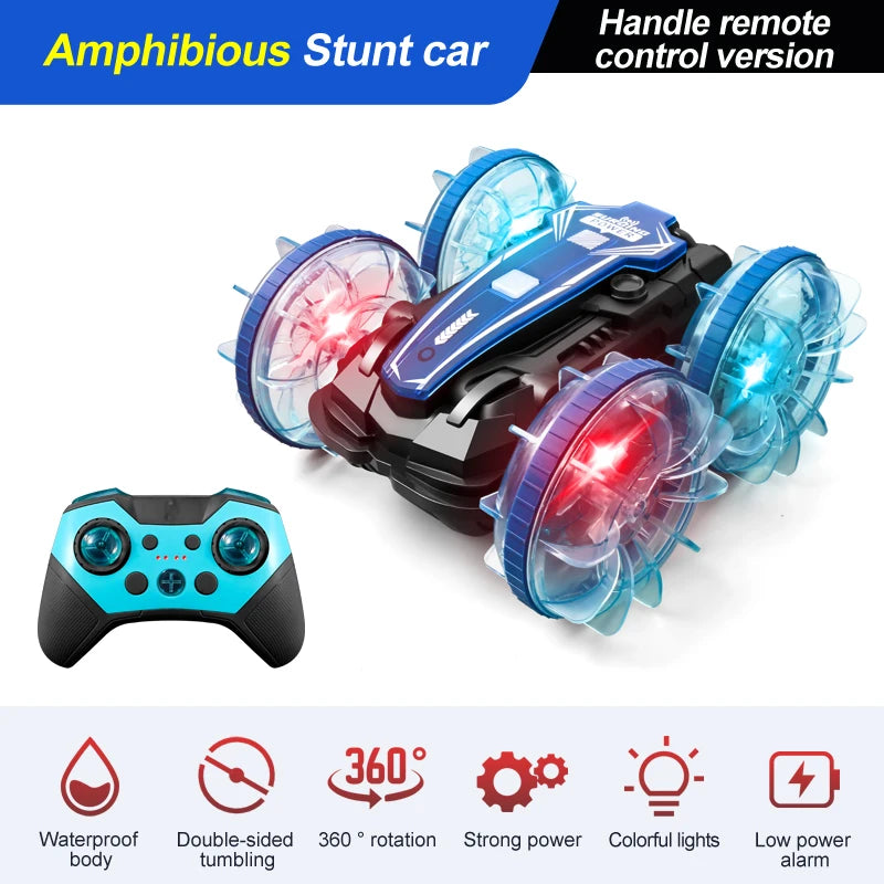 CV-B500 - Coche acrobático de control remoto anfibio de doble cara con giro y conducción a la deriva para niños 