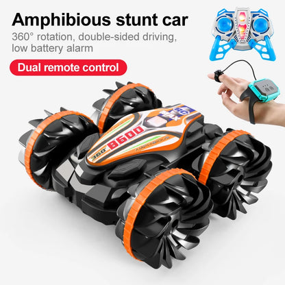 CV-B500 - Coche acrobático de control remoto anfibio de doble cara con giro y conducción a la deriva para niños 