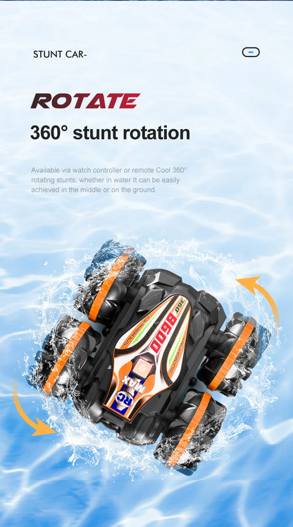 CV-B500 - Coche acrobático de control remoto anfibio de doble cara con giro y conducción a la deriva para niños 
