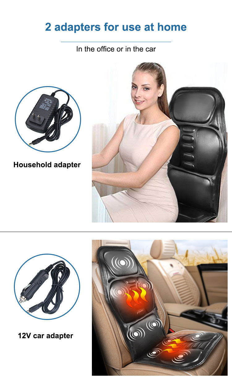 Pain Relief Electric Back Massage Chair Cushion Heating Vibrator for Car, Home, or Office