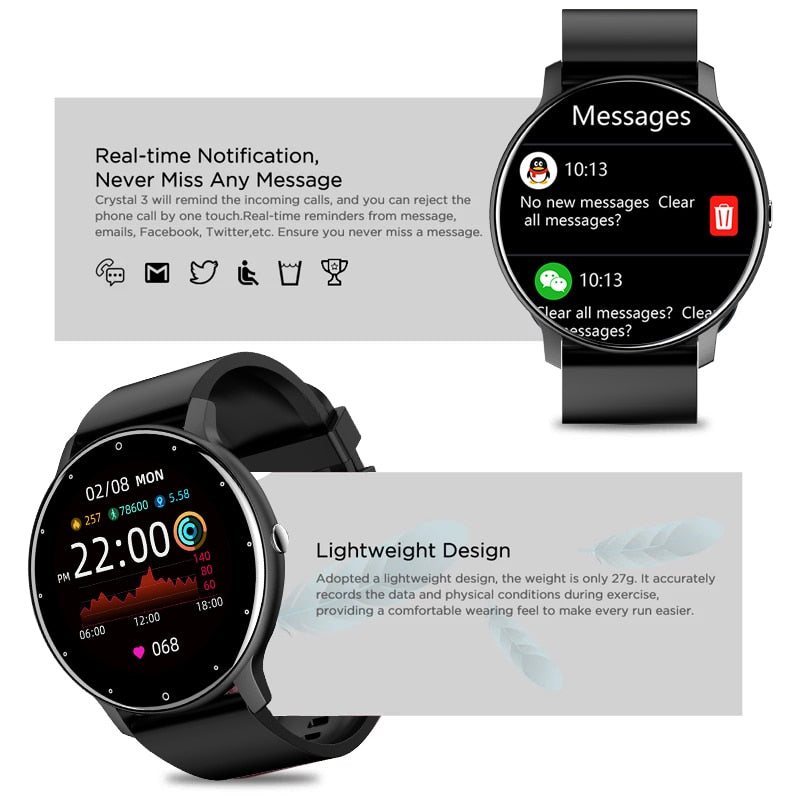 LIGE IP67 Waterproof Men Smart Watch -Full Touch Screen Sport Fitness Bluetooth for iOS or Android