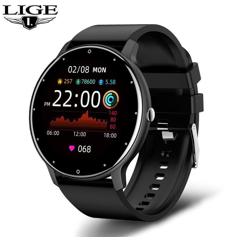 LIGE IP67 Waterproof Men Smart Watch -Full Touch Screen Sport Fitness Bluetooth for iOS or Android