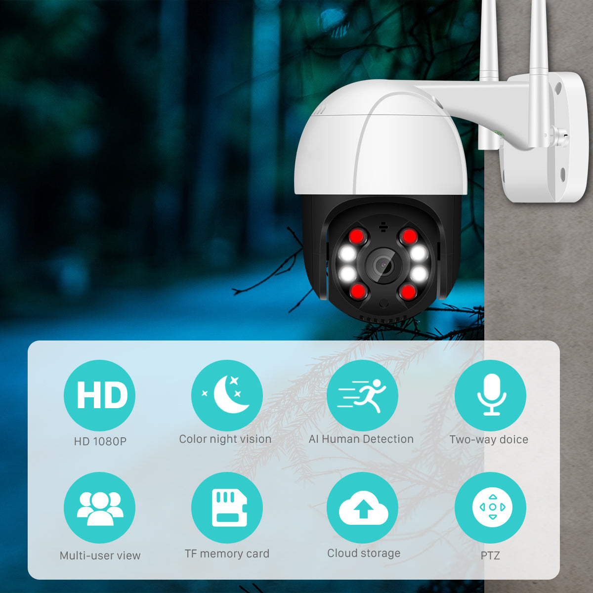 Outdoor 1080P PTZ WiFi IP Camera -4X Digital Zoom, AI Human Detect Wireless Camera, H.265 P2P Audio 2MP 3MP Security CCTV