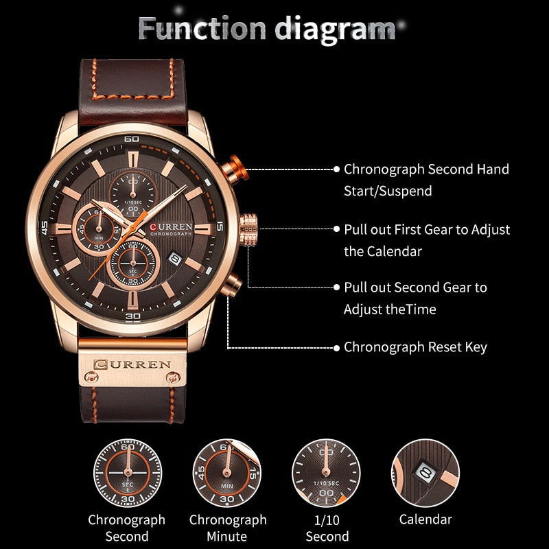 Top Brand CURREN Fashion Date Quartz Luxury Chronograph Sport Men Watches