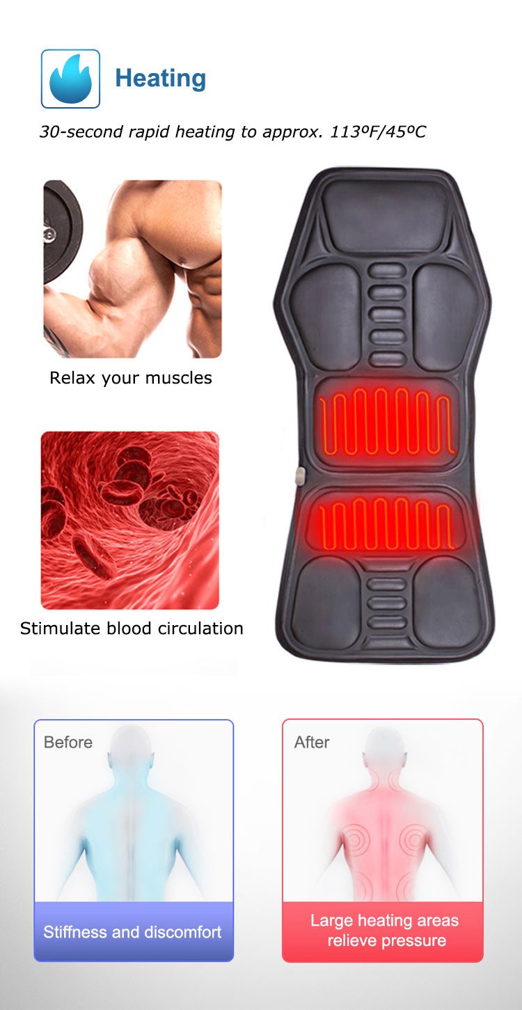 Pain Relief Electric Back Massage Chair Cushion Heating Vibrator for Car, Home, or Office