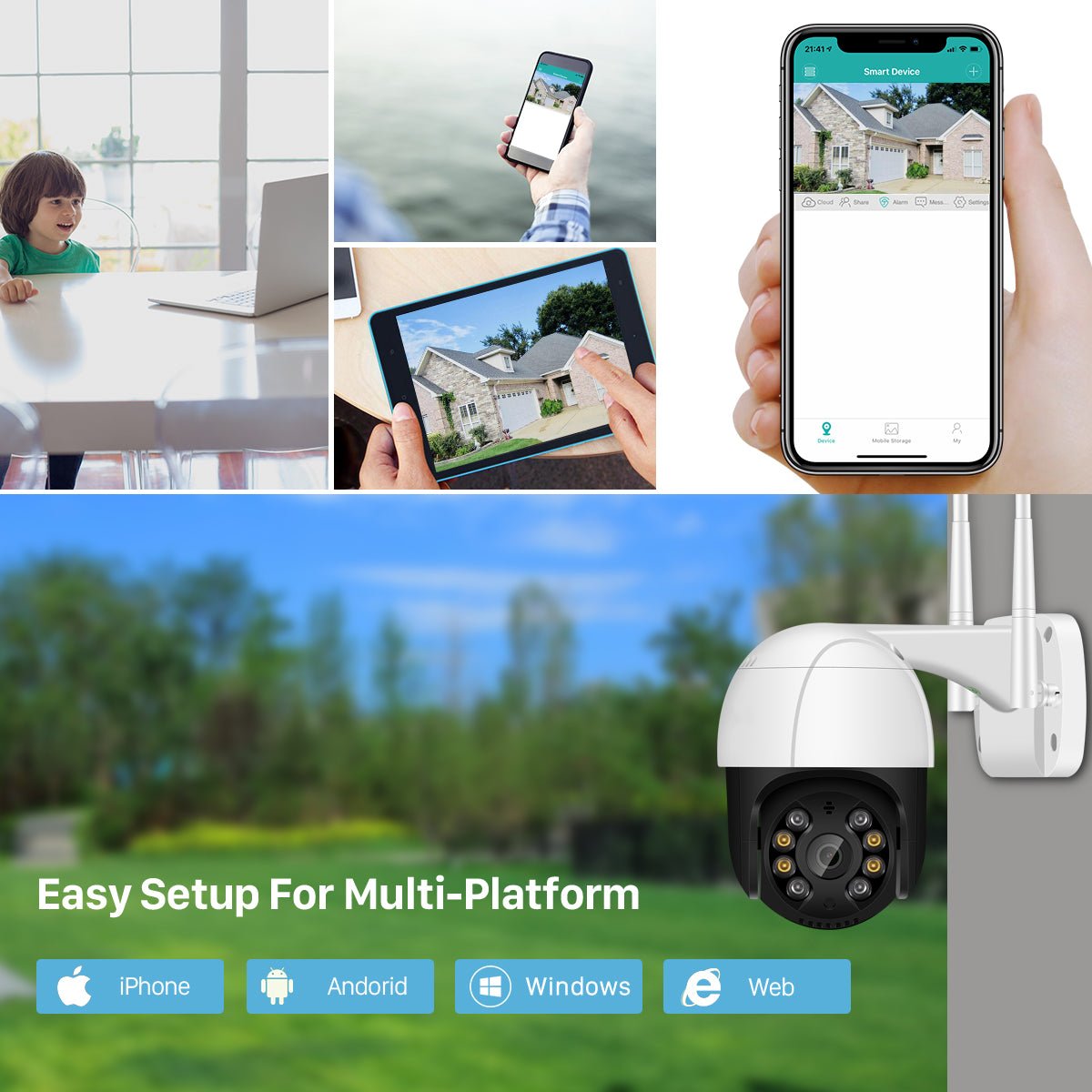 Caméra IP WiFi PTZ extérieure 1080P - Zoom numérique 4X, caméra sans fil à détection humaine AI, audio H.265 P2P 2MP 3MP CCTV de sécurité 