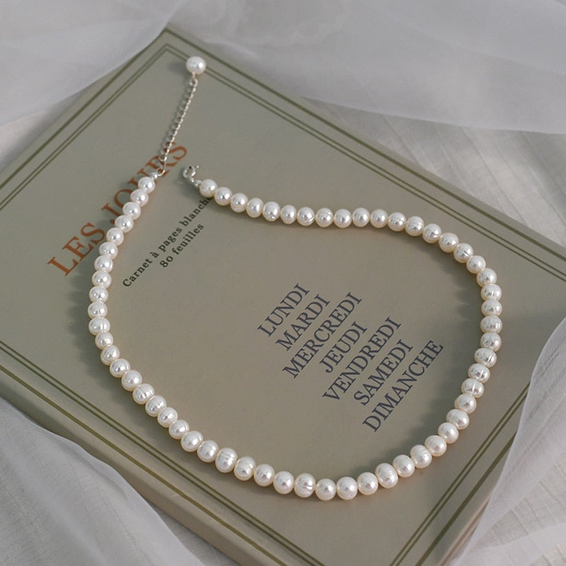 New Fashion ASHIQI Natural Freshwater Pearl Chokers Necklace -925 Sterling Silver Jewelry for Women