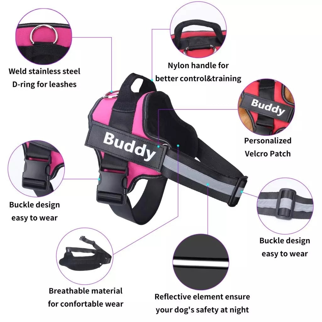 Personalized Dog Harness -NO PULL Reflective Breathable Adjustable Harness Vest For Small or Large Dogs.