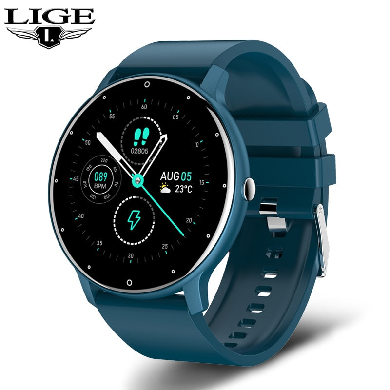 LIGE IP67 Waterproof Men Smart Watch -Full Touch Screen Sport Fitness Bluetooth for iOS or Android