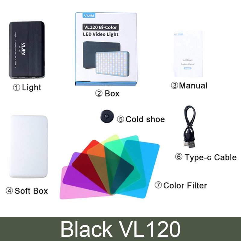 Lampe de studio à intensité variable VIJIM VL120 LED pour caméra vidéo 3200k-6500K 3100mAh 