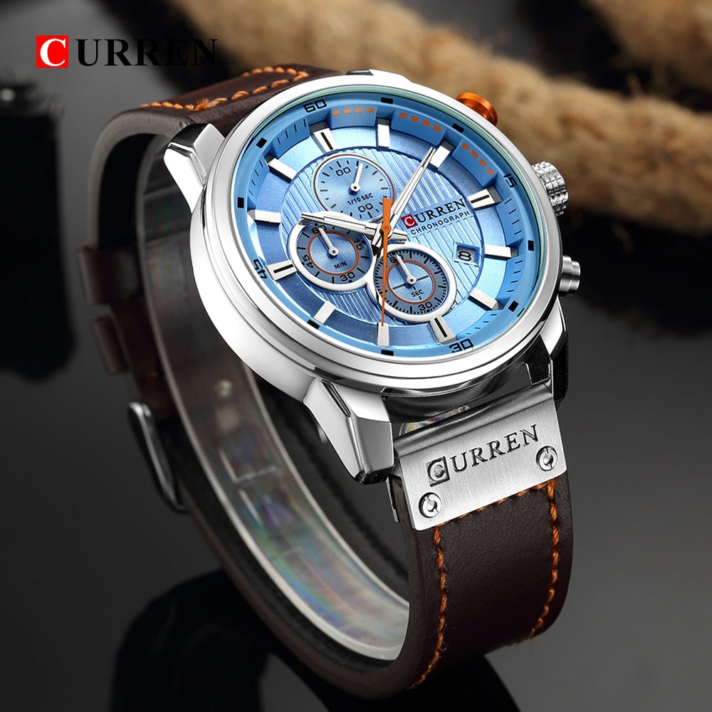 Relojes deportivos de lujo con cronógrafo de cuarzo y fecha de moda de la mejor marca CURREN para hombre 