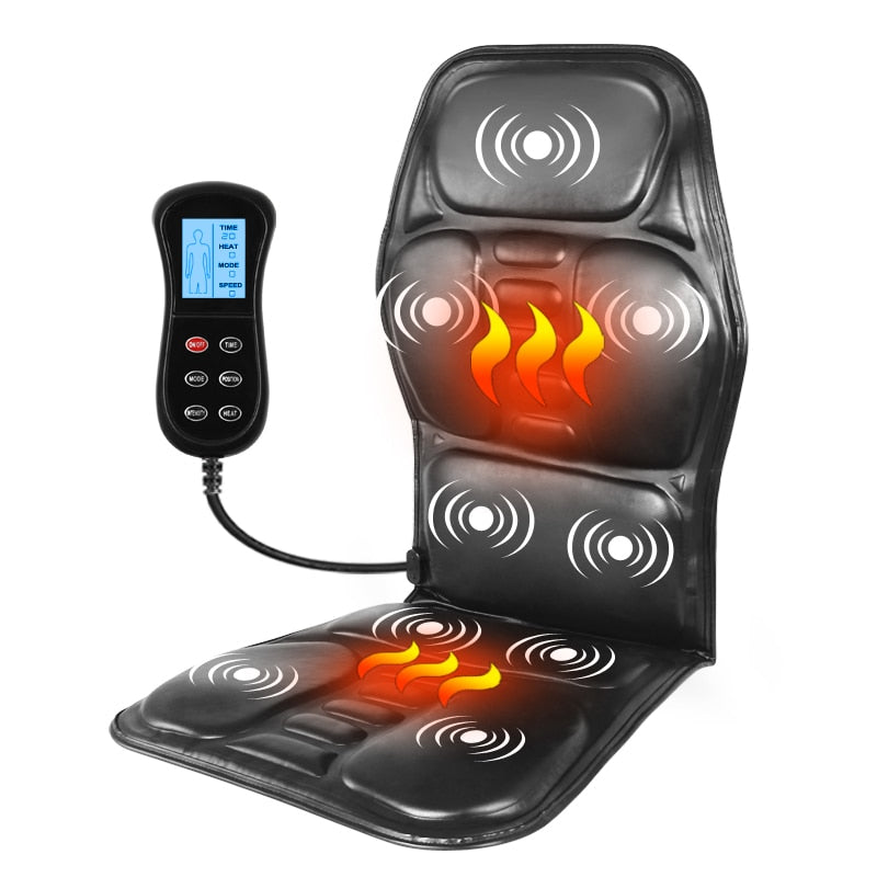 Pain Relief Electric Back Massage Chair Cushion Heating Vibrator for Car, Home, or Office