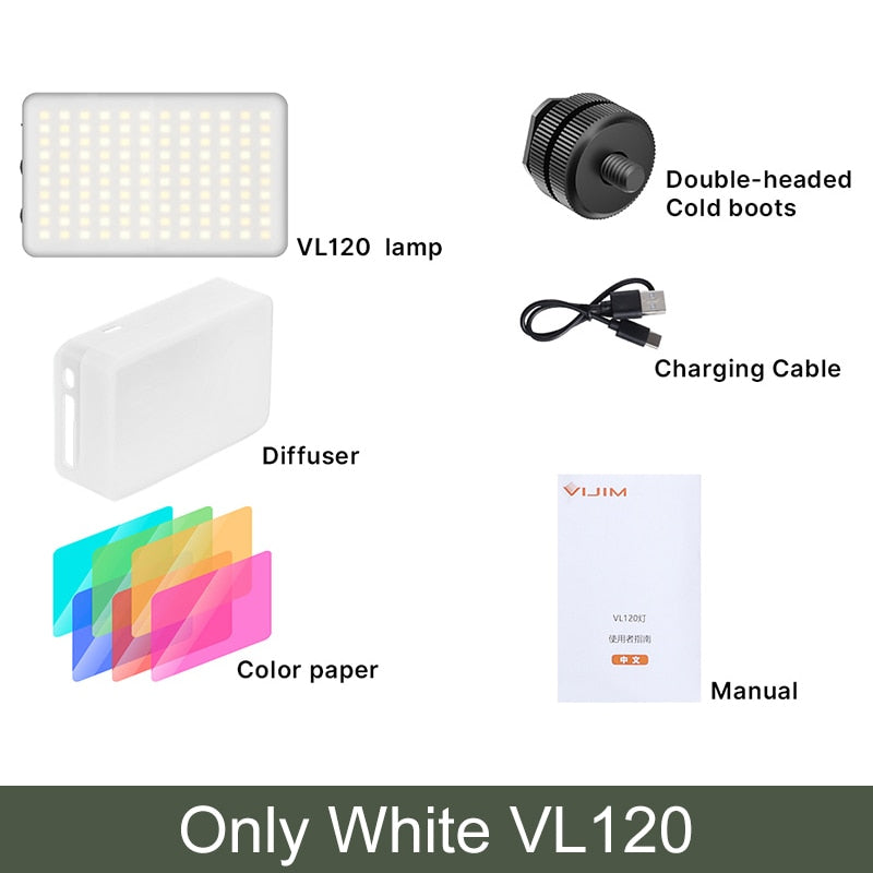 VIJIM VL120 LED Video Camera Light 3200k-6500K 3100mAh Dimmable Studio Lamp Kits