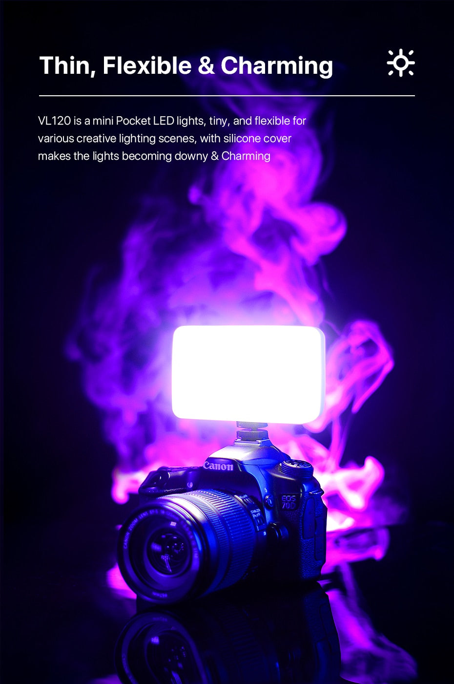 Lampe de studio à intensité variable VIJIM VL120 LED pour caméra vidéo 3200k-6500K 3100mAh 