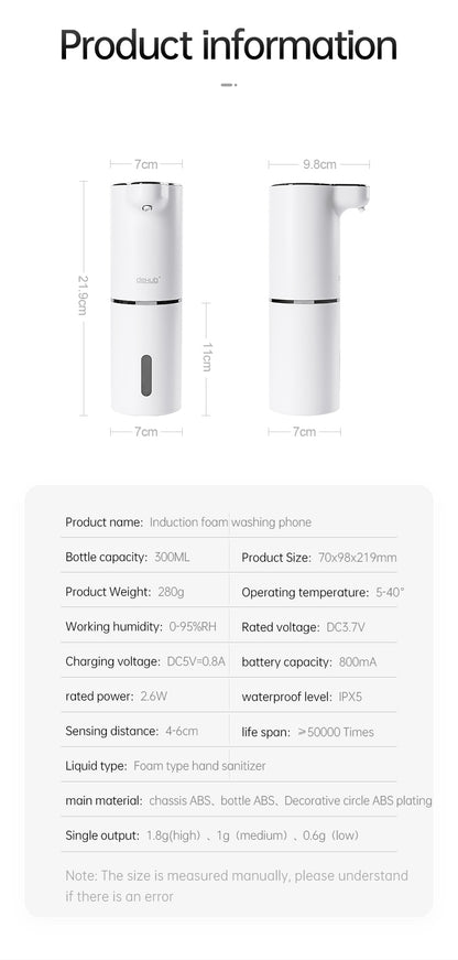 Efficient & Stylish: White Automatic Foam Soap Dispensers with USB Charging