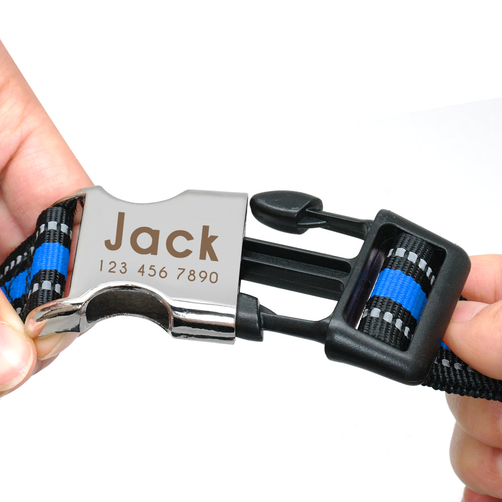 Collar de nailon personalizado para perros - Etiqueta de identificación grabada con placa reflectante para perros pequeños, medianos y grandes 