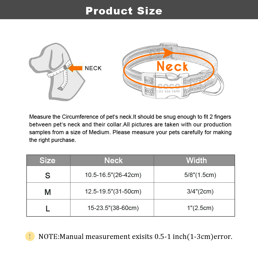 Collar de nailon personalizado para perros - Etiqueta de identificación grabada con placa reflectante para perros pequeños, medianos y grandes 