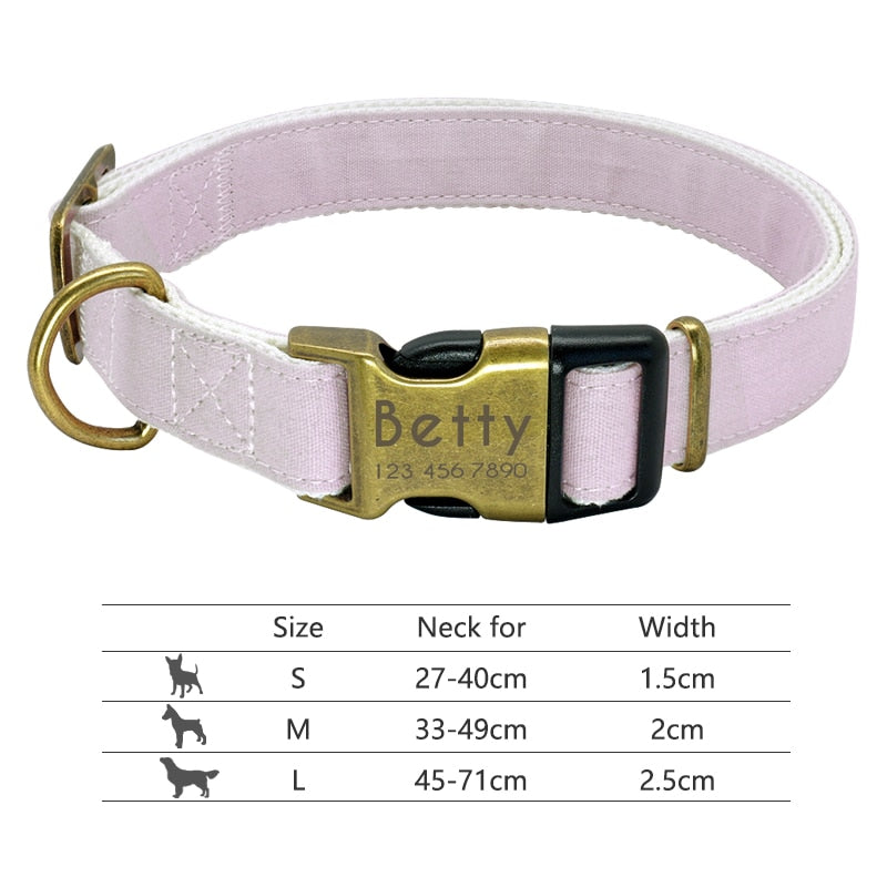 Collar de nailon personalizado para perros - Etiqueta de identificación grabada con placa reflectante para perros pequeños, medianos y grandes 