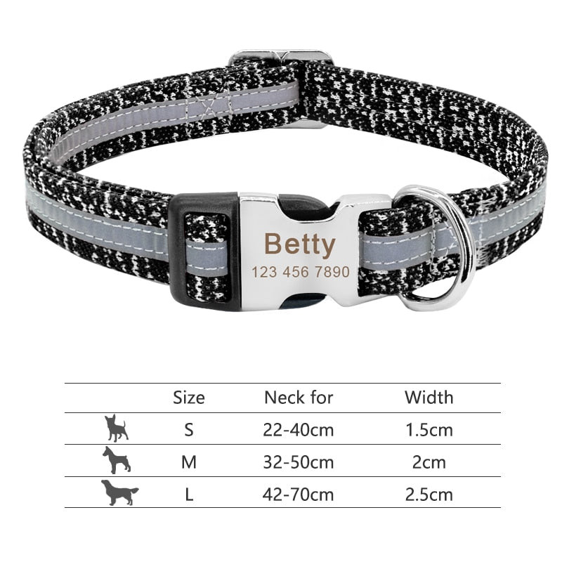 Nylon Dog Personalized Collar -Engraved ID Tag Nameplate Reflective for Small, Medium, and Large Dogs