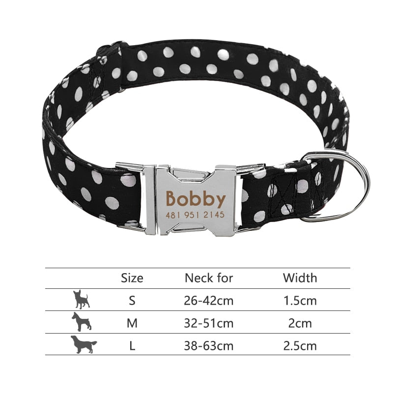 Collar de nailon personalizado para perros - Etiqueta de identificación grabada con placa reflectante para perros pequeños, medianos y grandes 