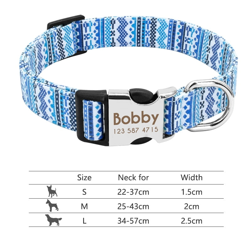 Nylon Dog Personalized Collar -Engraved ID Tag Nameplate Reflective for Small, Medium, and Large Dogs